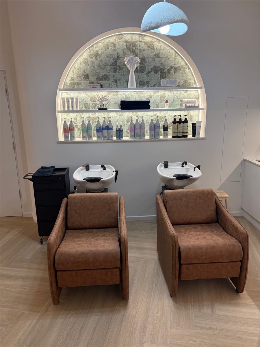 Two salon hair-wash basins installed